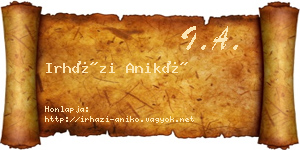 Irházi Anikó névjegykártya